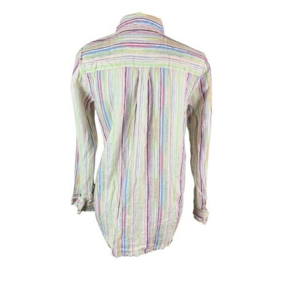 Ecru Womens Button Down Shirt Multicolor Striped Long Sleeve Casual Linen Small - Picture 3 of 6